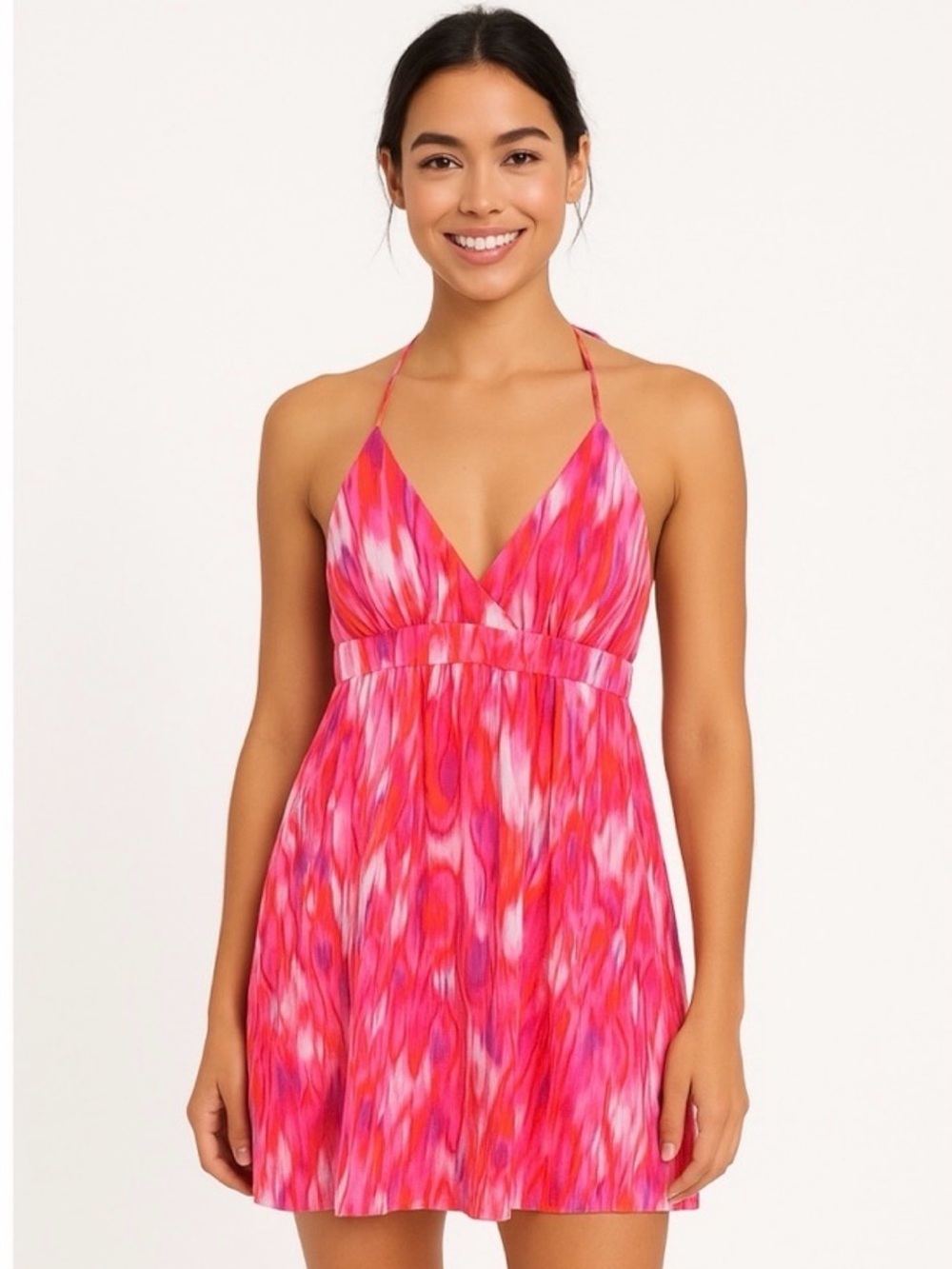 Athleta Georgia Racerback Deep V-Neck Watercolor Sundress Size M